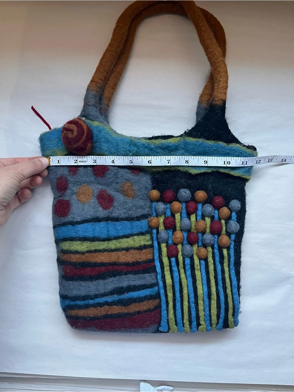 Rising Tide Multicolor 100% Wool Felt Shoulder Bag with Bauble Accents - Picture 9 of 11